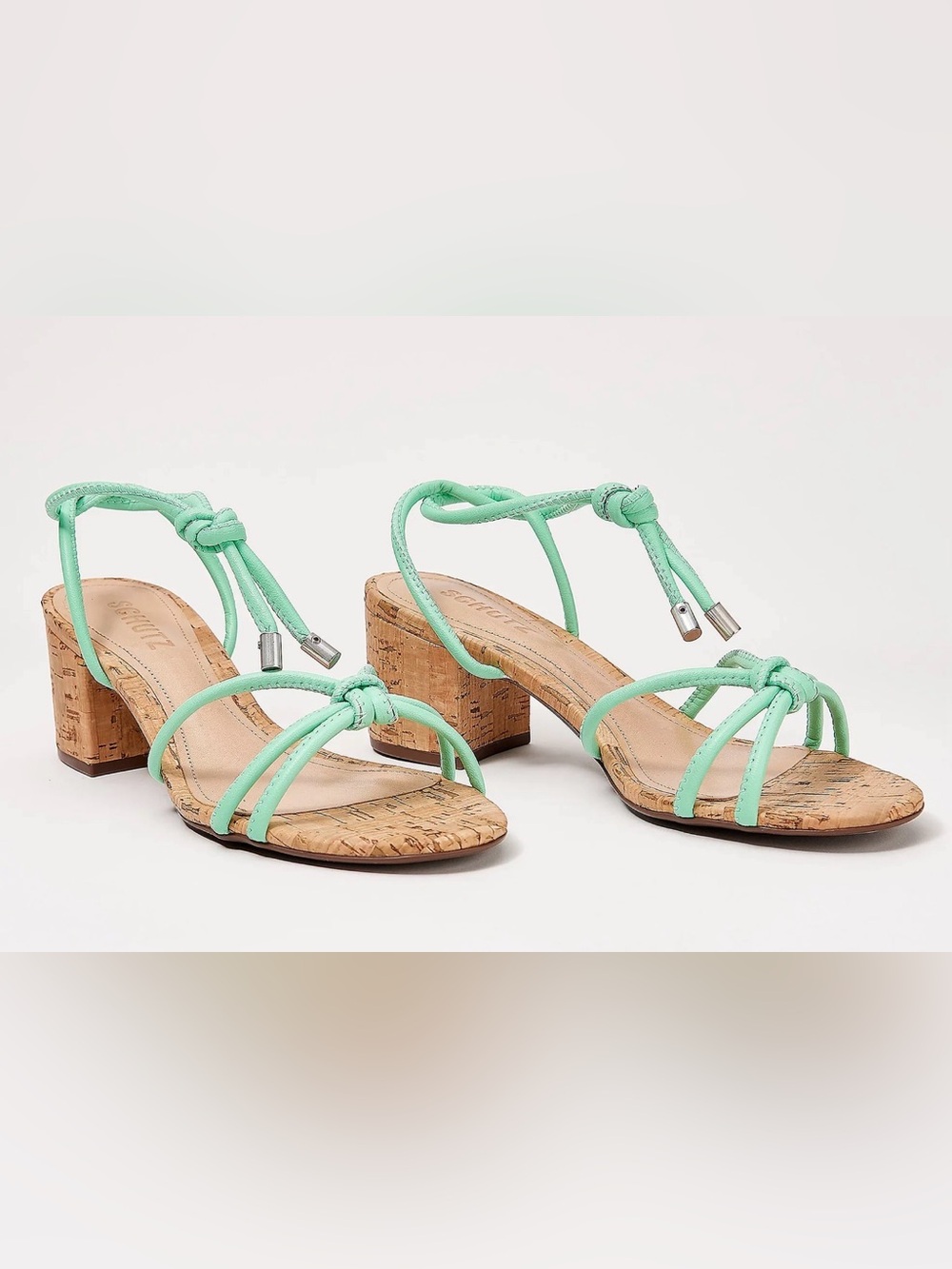 NWT - SCHUTZ Mint Strappy Cork Block Heel Sandals - Size 8